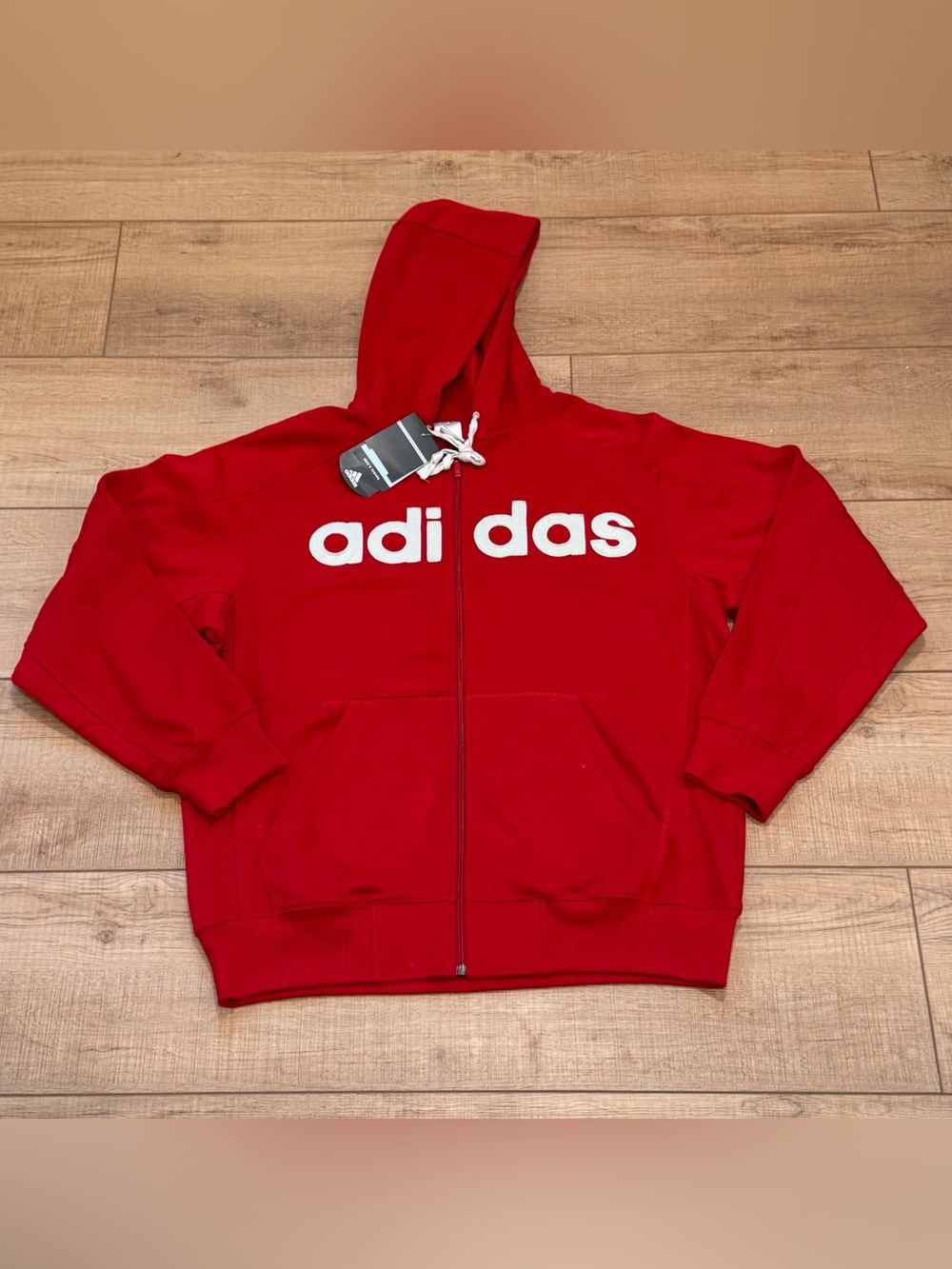 NWT Deadstock Vintage 2006 Adidas Red Full Zip Fleece Hoodie Big Logo L